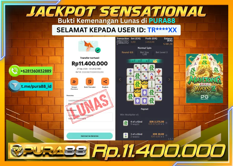 PURA88 JACKPOT MAHJONG WAYS 2 Rp 11.400.000,- LUNAS